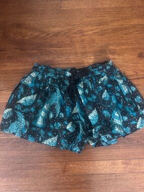 Ulla Johnson Black and Teal Printed Drawstring Shorts